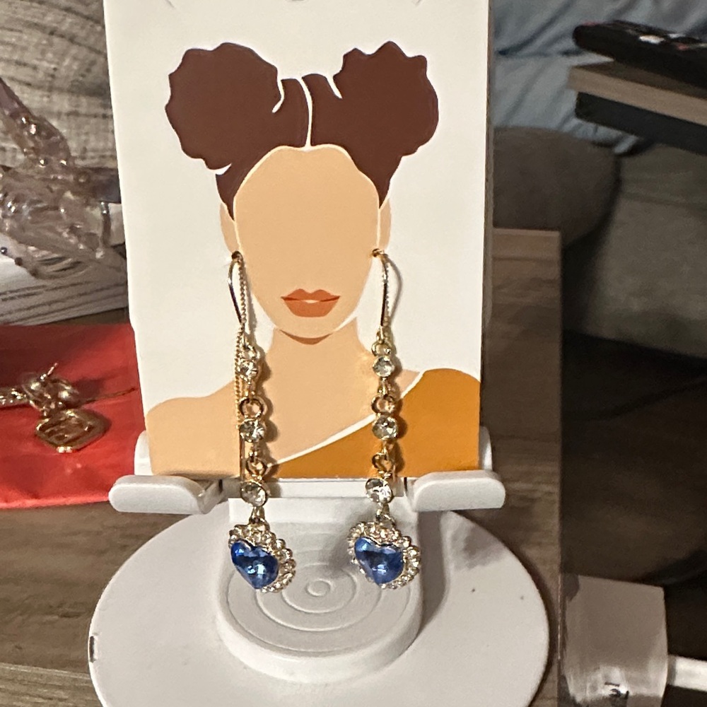 Elegant Gold and Blue Heart Earrings